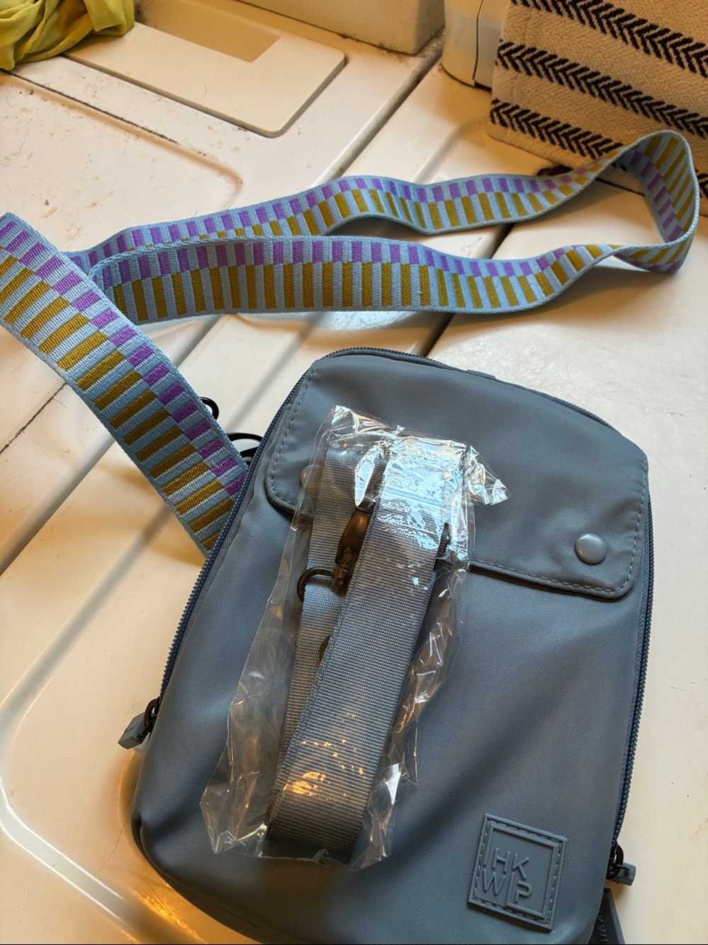 Ihkwip Sling/ Crossbody Bag - Blue with Patterned Strap - Picture 10 of 10